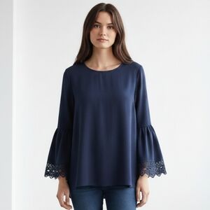 Counterparts Navy Blue Oversized Tunic,Boxy Fit, Lace Bell Sleeves,boho Chic, XL